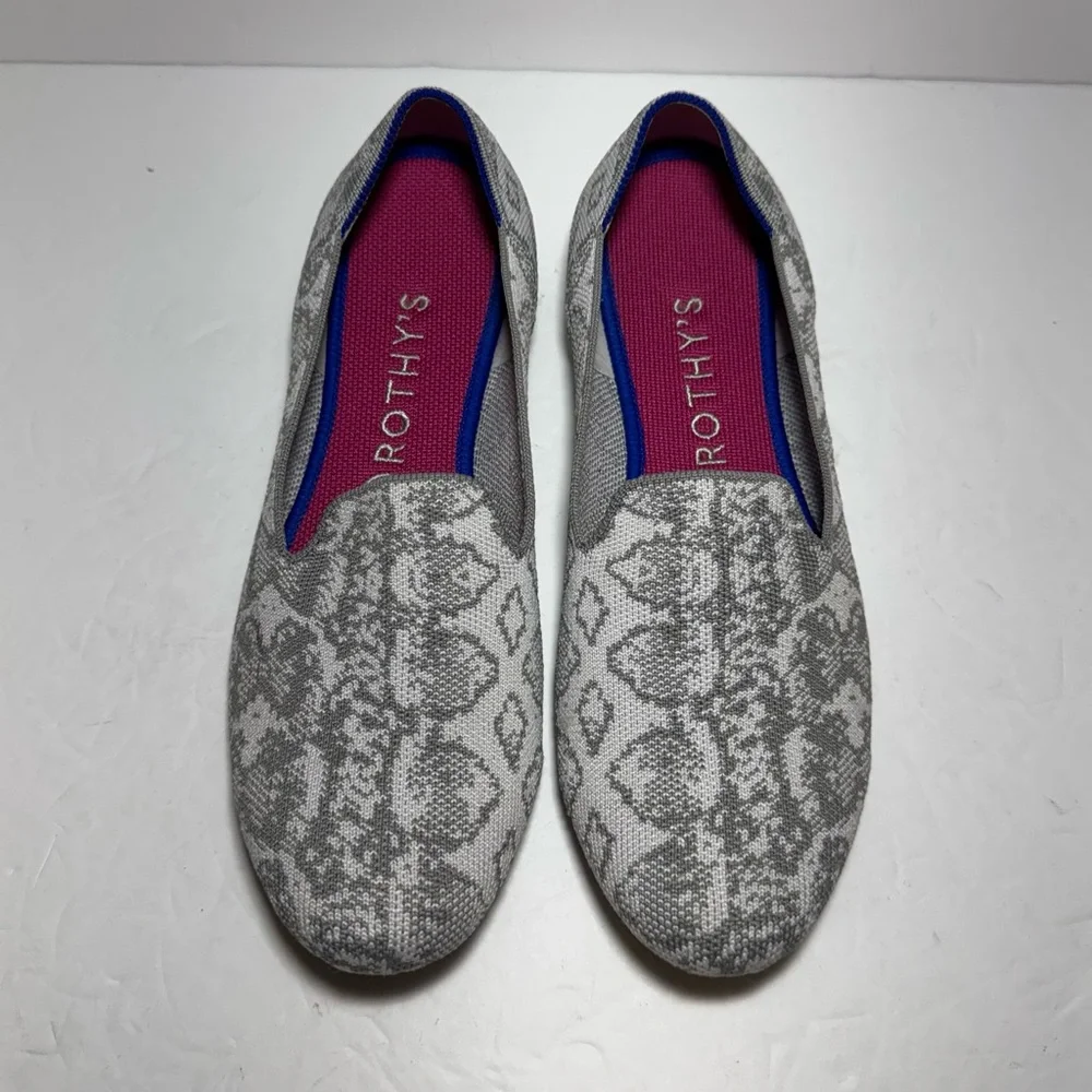 Rothy’s The Loafer Ivory Grey Snake Women's Round Toe Slip on Flats Size 9.5